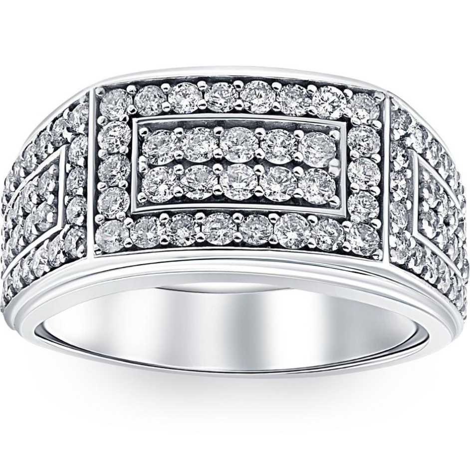 2Ct Lab Grown Diamond Mens Ring in 10k White or Yellow Gold