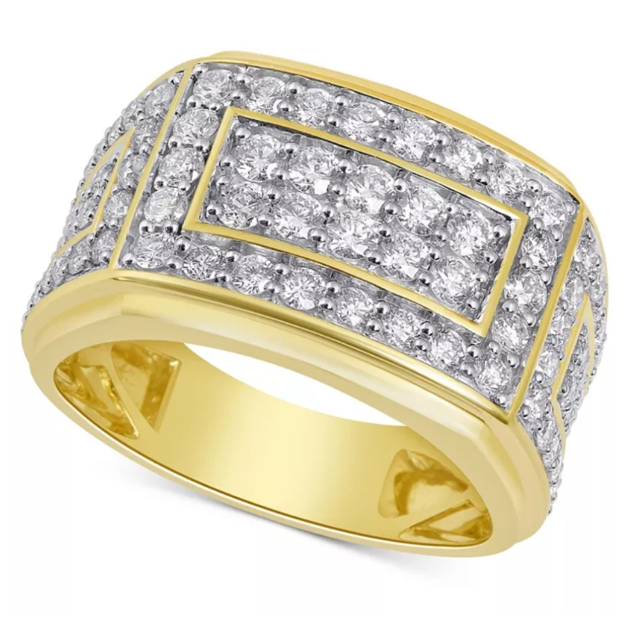 2Ct Lab Grown Diamond Mens Ring in 10k White or Yellow Gold